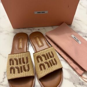 Tan and Brown Woven Slide Sandals new in box